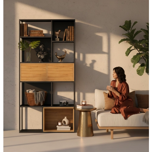 REGAŁ NA KSIĄŻKI METALOWE DREWNO LITE DĄB JESION OLCHA RNK-171